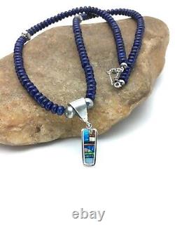 NAVAJO Sterling Silver Necklace Lapis Opal Pendant Set 22in 2907