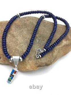 NAVAJO Sterling Silver Necklace Lapis Opal Pendant Set 22in 2907
