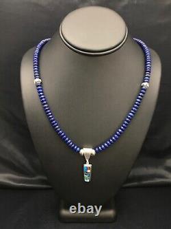 NAVAJO Sterling Silver Necklace Lapis Opal Pendant Set 22in 2907