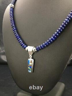 NAVAJO Sterling Silver Necklace Lapis Opal Pendant Set 22in 2907