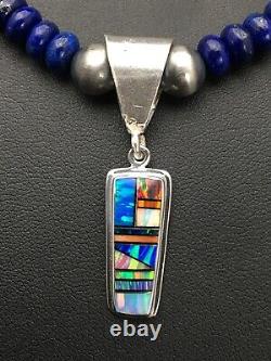 NAVAJO Sterling Silver Necklace Lapis Opal Pendant Set 22in 2907