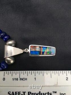 NAVAJO Sterling Silver Necklace Lapis Opal Pendant Set 22in 2907