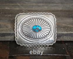 NAVAJO-VINTAGE STERLING SILVER & NATURAL TURQUOISE BELT BUCKLE by EDISON SMITH