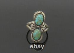 NAVAJO ZUNI 925 Silver Vintage Turquoise 2 Stone Band Ring Sz 8.5 RG21087