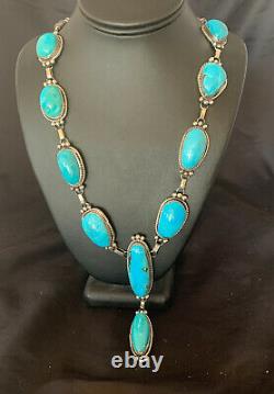 NWT Native Am NAVAJO Sterling Silver Kingman TURQUOISE LARIAT Necklace 11571