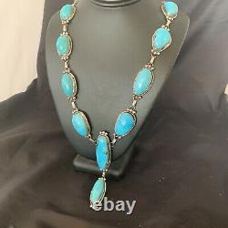 NWT Native Am NAVAJO Sterling Silver Kingman TURQUOISE LARIAT Necklace 11571