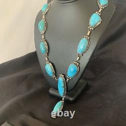 NWT Native Am NAVAJO Sterling Silver Kingman TURQUOISE LARIAT Necklace 11571