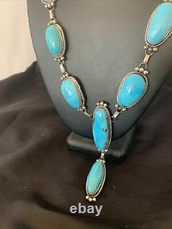 NWT Native Am NAVAJO Sterling Silver Kingman TURQUOISE LARIAT Necklace 11571