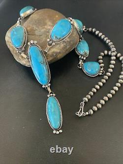 NWT Native Am NAVAJO Sterling Silver Kingman TURQUOISE LARIAT Necklace 11571