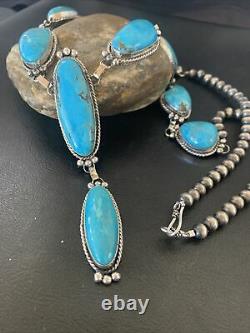 NWT Native Am NAVAJO Sterling Silver Kingman TURQUOISE LARIAT Necklace 11571