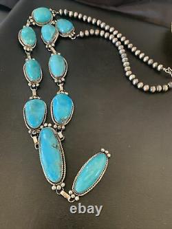 NWT Native Am NAVAJO Sterling Silver Kingman TURQUOISE LARIAT Necklace 11571