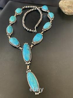 NWT Native Am NAVAJO Sterling Silver Kingman TURQUOISE LARIAT Necklace 11571