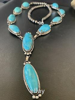 NWT Native Am NAVAJO Sterling Silver Kingman TURQUOISE LARIAT Necklace 11571