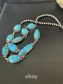 NWT Native Am NAVAJO Sterling Silver Kingman TURQUOISE LARIAT Necklace 11571