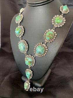 NWT Sterling Silver Necklace Nativ Am NAVAJO SONORAN GOLD TURQUOISE LARIAT 10479