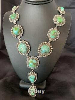 NWT Sterling Silver Necklace Nativ Am NAVAJO SONORAN GOLD TURQUOISE LARIAT 10479