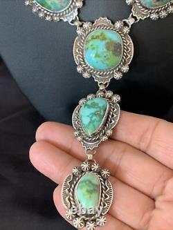 NWT Sterling Silver Necklace Nativ Am NAVAJO SONORAN GOLD TURQUOISE LARIAT 10479