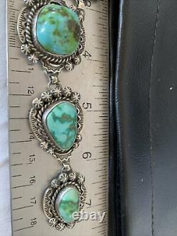 NWT Sterling Silver Necklace Nativ Am NAVAJO SONORAN GOLD TURQUOISE LARIAT 10479