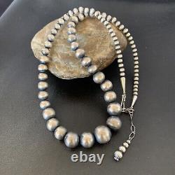 Native Amer Navajo Pearls Grad Sterling Silver Round Seamless Bead Necklace 22