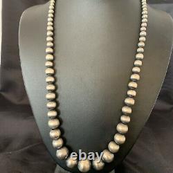 Native Amer Navajo Pearls Grad Sterling Silver Round Seamless Bead Necklace 22