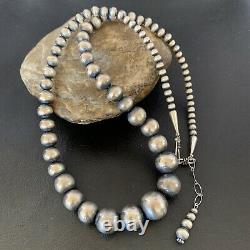 Native Amer Navajo Pearls Grad Sterling Silver Round Seamless Bead Necklace 22