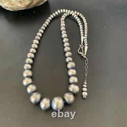 Native Amer Navajo Pearls Grad Sterling Silver Round Seamless Bead Necklace 22