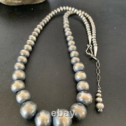 Native Amer Navajo Pearls Grad Sterling Silver Round Seamless Bead Necklace 22