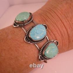 Native American Navajo 3 Turquoise Stone Cuff Bracelet Sterling Silver Vintage