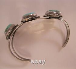 Native American Navajo 3 Turquoise Stone Cuff Bracelet Sterling Silver Vintage