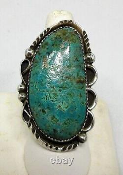 Native American Navajo Ring Size 10 Signed AC Rare Green Turquoise Vintage #83