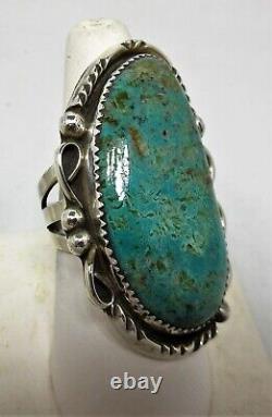 Native American Navajo Ring Size 10 Signed AC Rare Green Turquoise Vintage #83