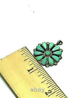 Native American Navajo Turquoise Sterling Silver Pendant 1.05'' Inch Vintage