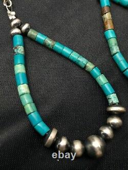 Native American Sterling Silver Navajo Turquoise Heishi Bead Earrings 2 4355