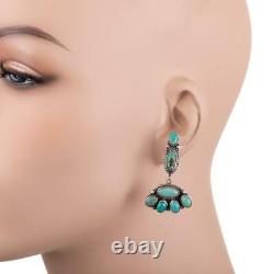 Native American Turquoise Earrings Navajo Cluster Sterling Silver Vintage Dangle