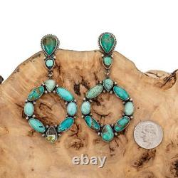 Native American Turquoise Earrings Navajo Hoop Sterling Silver Vintage Dangle