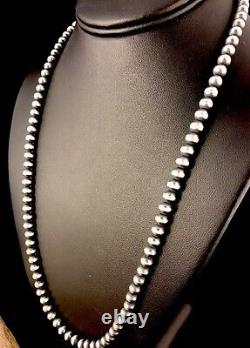 Native American USA Navajo Pearls 4 mm Sterling Silver Bead Necklace 22