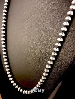 Native American USA Navajo Pearls 4 mm Sterling Silver Bead Necklace 22