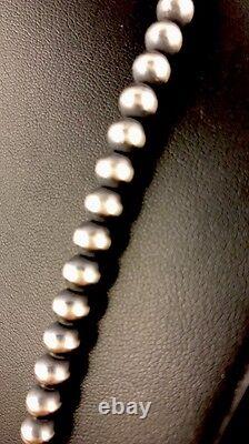 Native American USA Navajo Pearls 4 mm Sterling Silver Bead Necklace 22