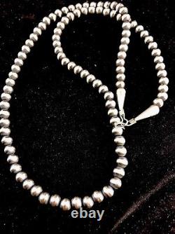 Native American USA Navajo Pearls 4 mm Sterling Silver Bead Necklace 22