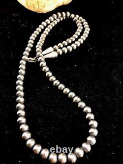 Native American USA Navajo Pearls 4 mm Sterling Silver Bead Necklace 22