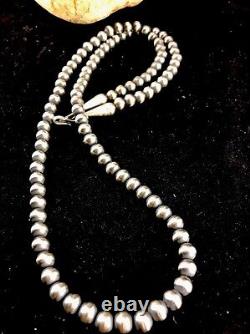 Native American USA Navajo Pearls 4 mm Sterling Silver Bead Necklace 22