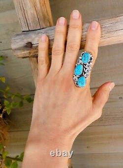 Native American Vintage Navajo Sterling Silver Large Turquoise Ring