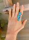 Native American Vintage Navajo Sterling Silver Large Turquoise Ring Size 7.75