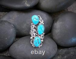 Native American Vintage Navajo Sterling Silver Large Turquoise Ring Size 7.75