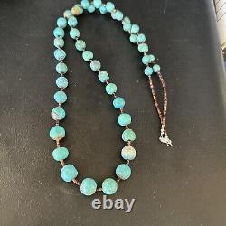 Native Navajo 30 Turquoise Shell Heishi Sterling Silver Bead Necklace 15087