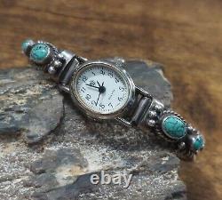 Navajo ANDY CADMAN Sterling Turquoise Watch Tips With Watch Signed Vintage