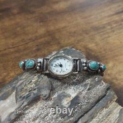 Navajo ANDY CADMAN Sterling Turquoise Watch Tips With Watch Signed Vintage