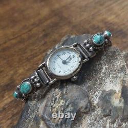 Navajo ANDY CADMAN Sterling Turquoise Watch Tips With Watch Signed Vintage