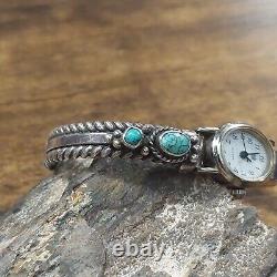 Navajo ANDY CADMAN Sterling Turquoise Watch Tips With Watch Signed Vintage