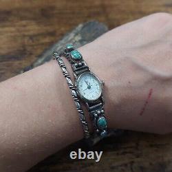 Navajo ANDY CADMAN Sterling Turquoise Watch Tips With Watch Signed Vintage